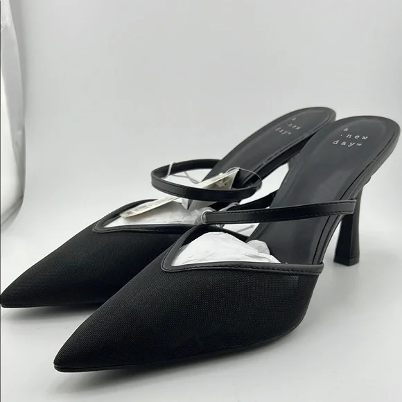 A New Day Black Mesh Pointed-Toe Heels with Ankle Strap - Picture 3 of 3
